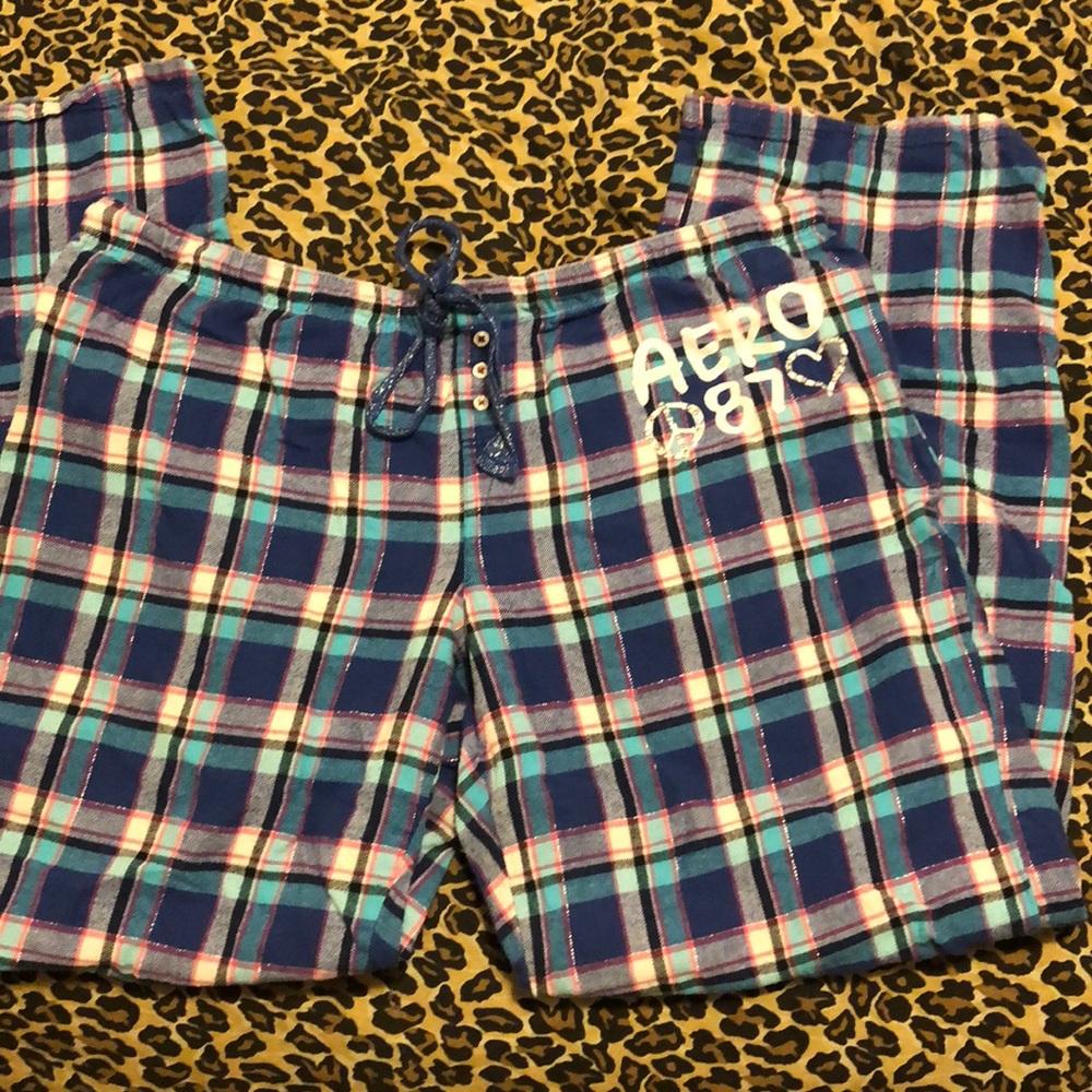 Blue pink plaid aero pajama bottoms